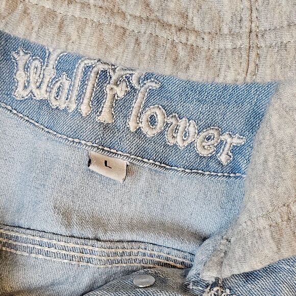 Women's Trucker Jacket Jean Jacket Denim Quilted Jersey Hooded Fitted Size L Jun - Picture 3 of 8